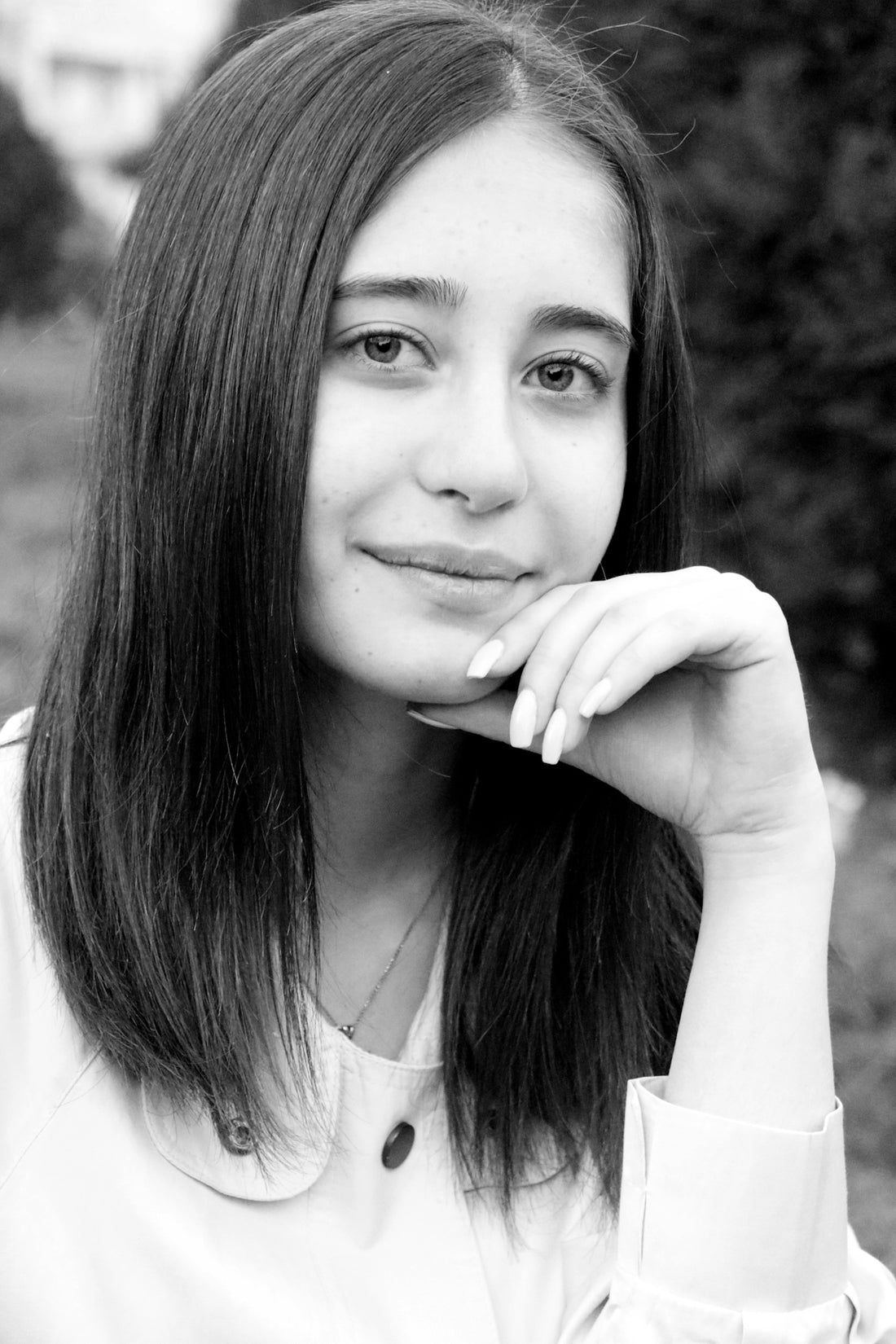 A black and white photo of a woman