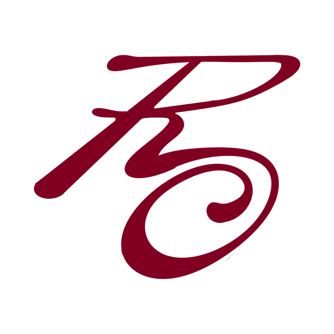 Red cursive logo on a white background