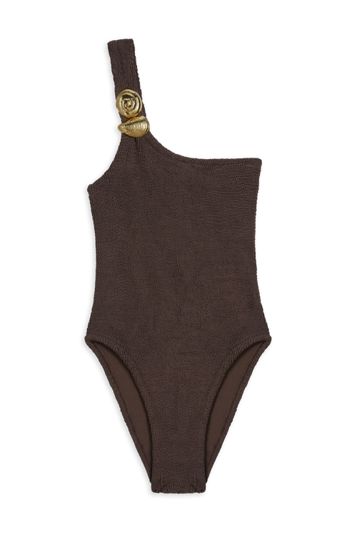 Gaia swimsuit one piece - Brown Wood Crinkle Fabric | Reina Olga