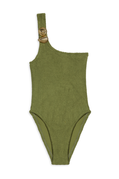 Gaia swimsuit one piece - Green Moss Crinkle Fabric | Reina Olga