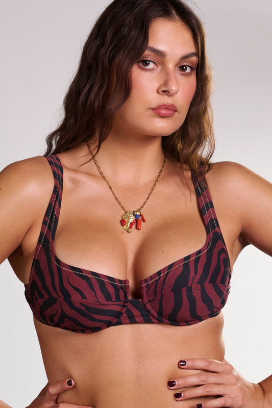 Brigitte Bikini Top // Brown Tiger Print - Reina Olga - BIKINI SET