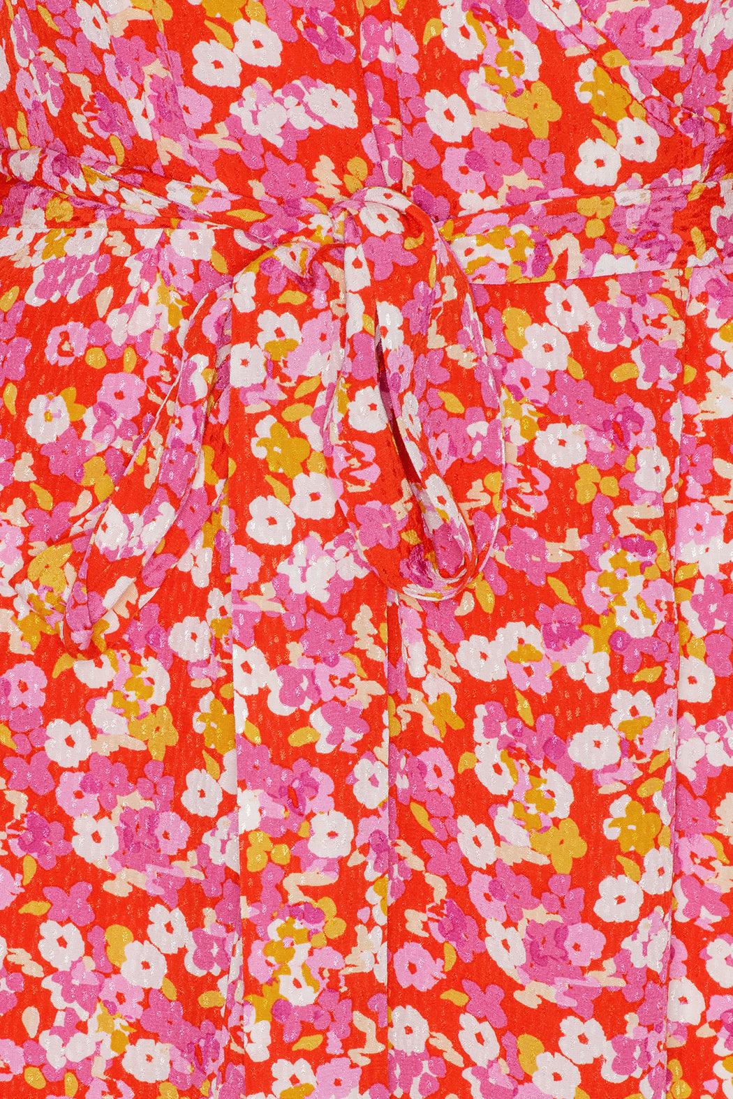 Jacquard Mini Wrap Dress // Red Flower Print - Reina Olga